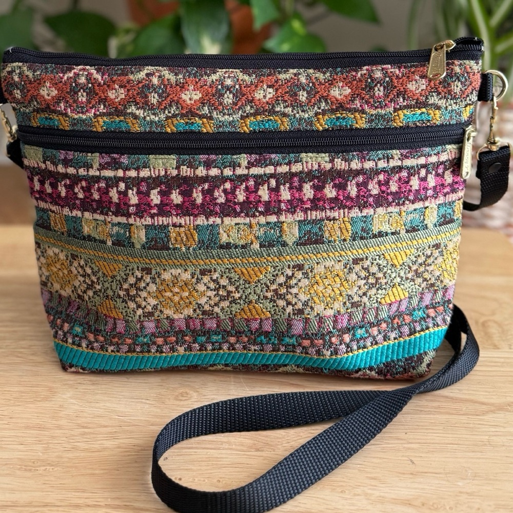 Danny K Boho Tapestry Crossbody Shoulder Bag Multicolor Made in USA Artisan Folk - Picture 4 of 16
